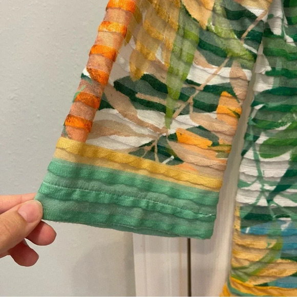 Soft Surroundings Top Womens XL Yellow Green Floral Tunic Tropical Textured - Picture 4 of 10